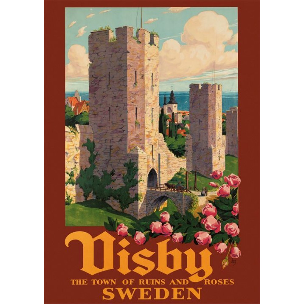Visby Towns, ruins and roses 1932, affisch 21x30cm